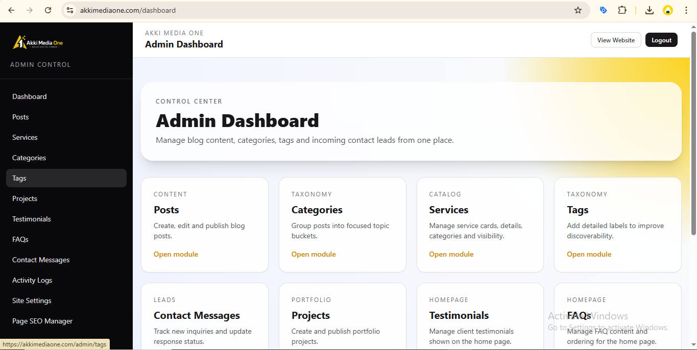 Akki Media One – Dynamic Laravel Website with Admin Dashboard